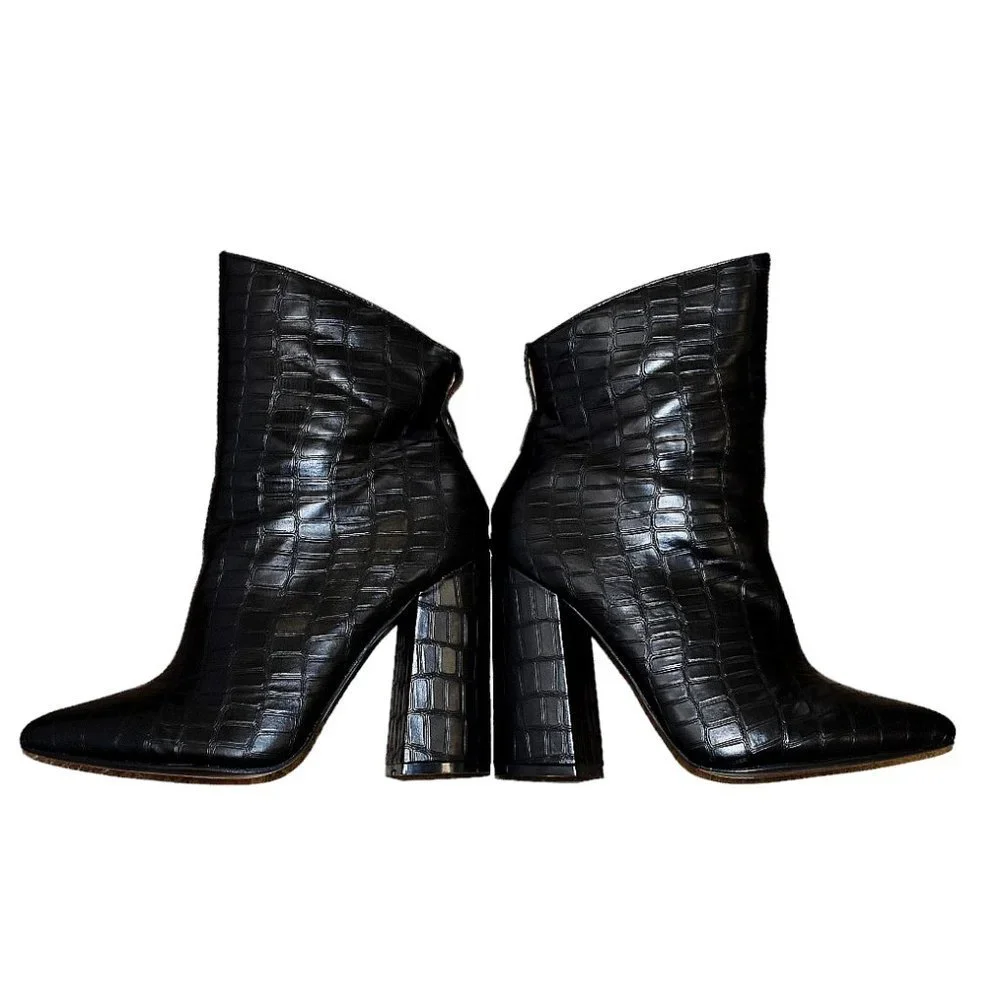 Nasty Gal Faux Black Patent Leather Croc  Ankle Boots